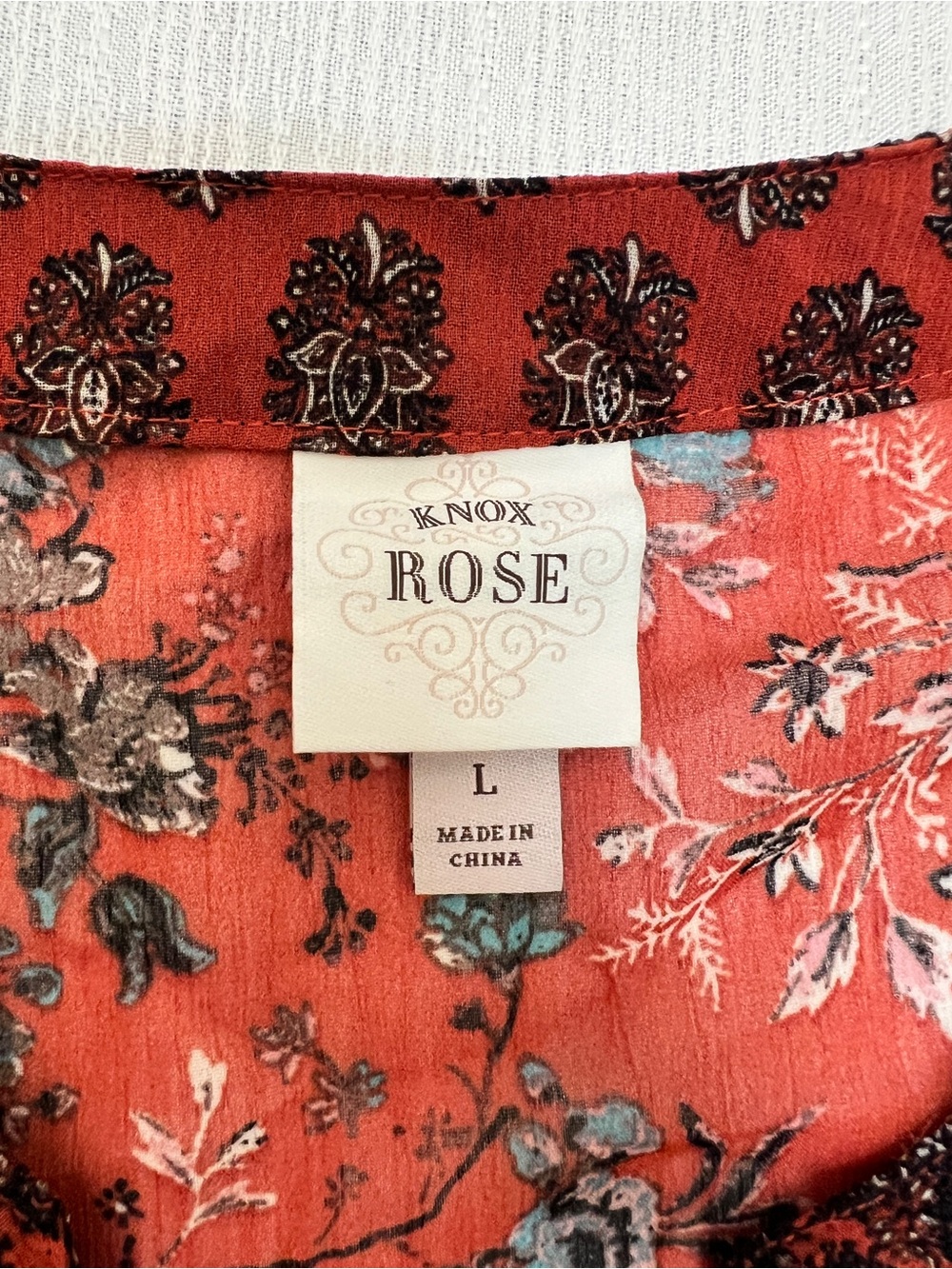 Knox Rose Burnt Orange Floral Midi Dress with Blue and Cream Accents - Picture 5 of 10